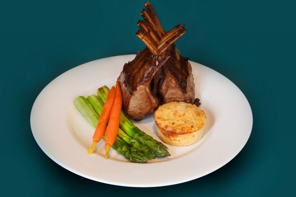 Carousel-Catering-Inc-Rack-of-Lamb-Shikar-Style-Jumbo-Asparagus-Angel-Hair-Flan